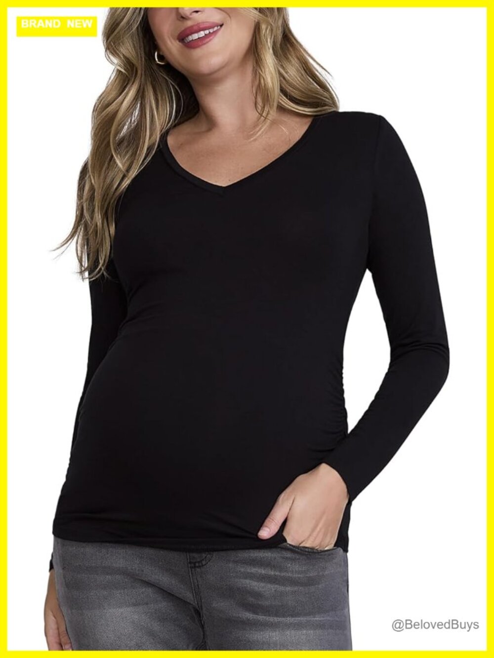 Long Sleeve V-Neck Side Ruched Maternity Tee
